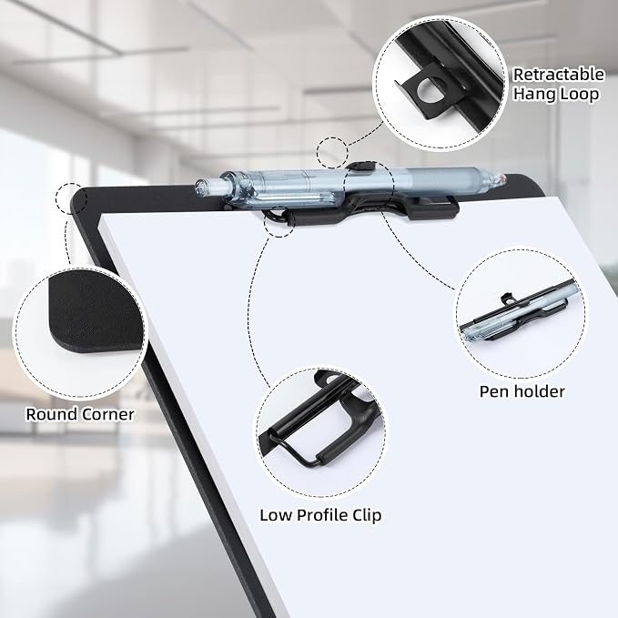 FRETONBA Clipboard with Pen Holder, Plastic Clipboard with Low Profile Metal - Image 3