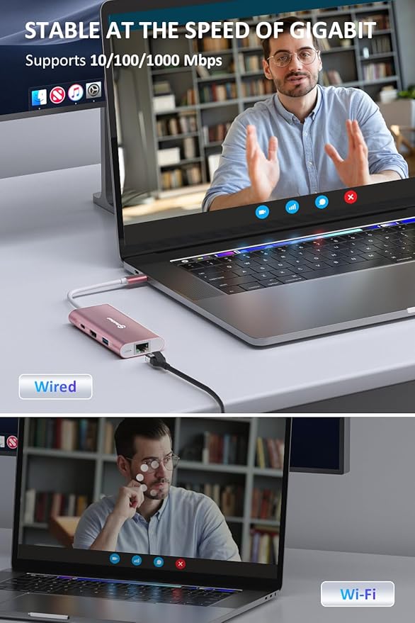 UtechSmart USB C Hub, Ethernet Multiport Adapter 6 in 1 USB C to HDMI Dock Compatible for MacBook Pro/Air, Chromebook, Dell XPS, HP and Type C Devices (Gigabit Ethernet 100W PD 4K HDMI USB 3.0) Pink-DeskLoop Office