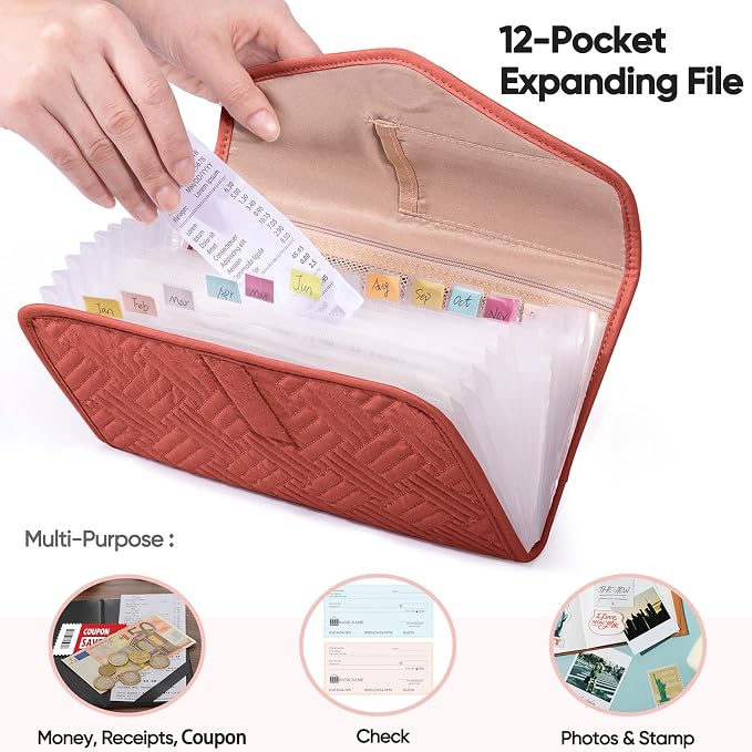 Fabric Bill Organizer with Pockets 10x6 Receipt Organizer - Image 3