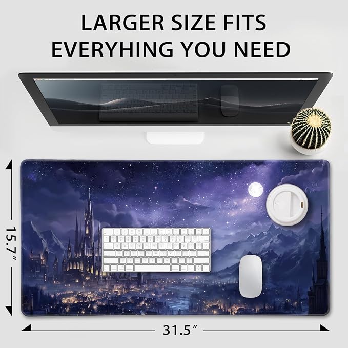 Fantasy Castle Night Scene Large Gaming Mouse Pad 31.5"x15.7"｜XXL Desk Mat - Image 4