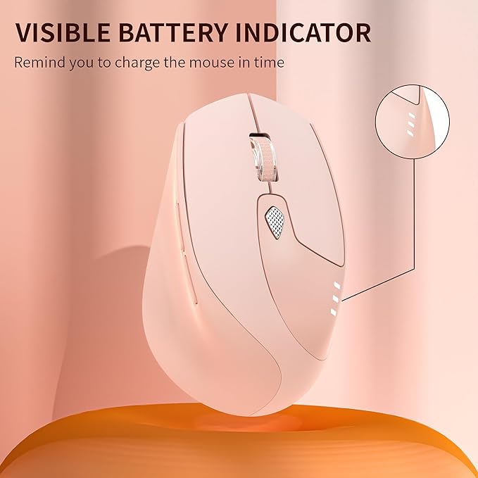 TENMOS M7 Bluetooth Mouse, Rechargeable Dual Mode BT5.1+ 2.4GHz USB Silent Wireless Bluetooth Mouse with Type C Adapter & Battery Indicator, Ergonomic Design for Laptop, iPad, MacBook - Light Pink-DeskLoop Office