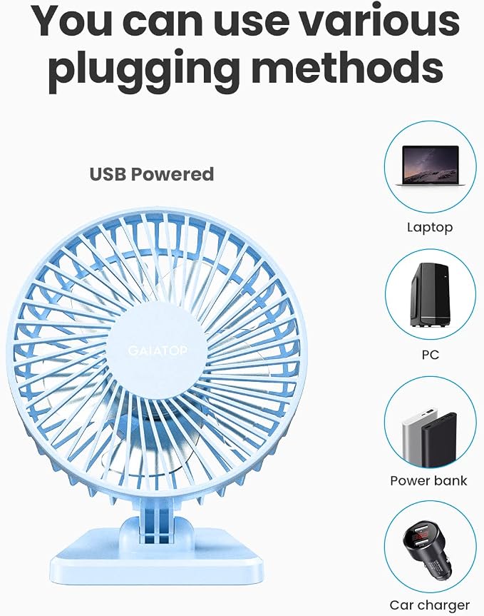 Gaiatop USB Desk Fan, Small But Powerful, Personal Portable Quiet 3 Speeds - Image 6