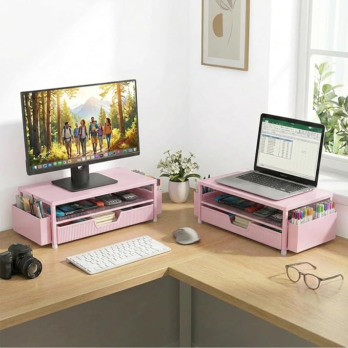 ECOLOVI Desk Organizer and Accessories, 2-Tier Computer Monitor Stand Rise - Image 5