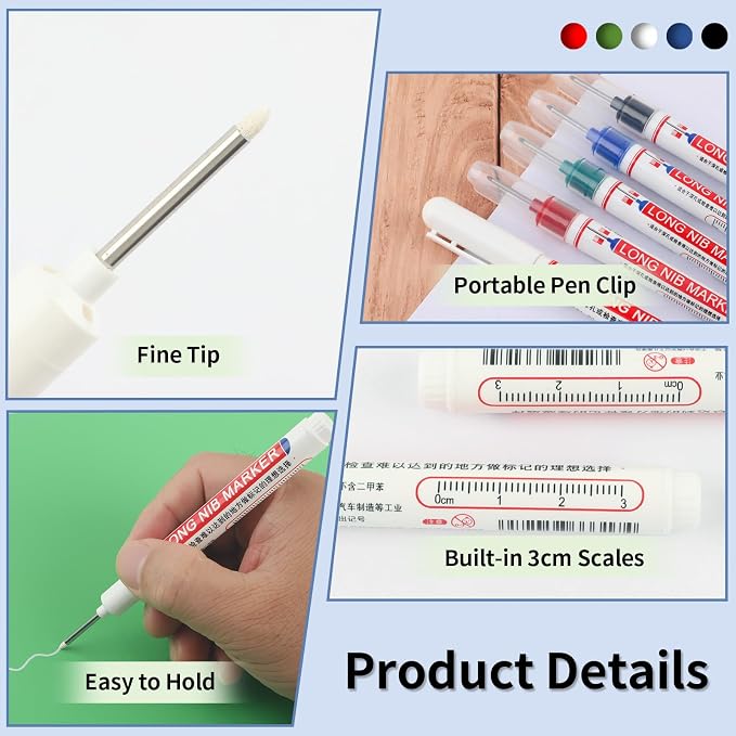 15 Pcs Long Nib Marker, 20 mm Long Head Deep Hole Marker Pens, Fine Nose Tip - Image 4