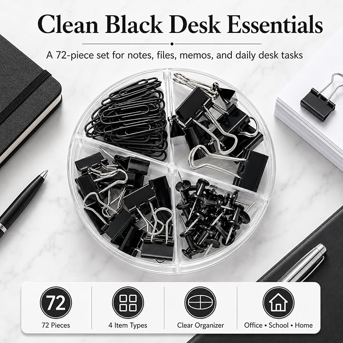 Paper Clips and Binder Clips Set, Metal Assorted Sized Binders - Image 2