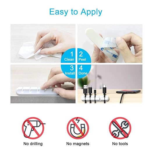 INCHOR White Cable Clips, Cord Organizer Cable Management, Cable Organizers USB - Image 6