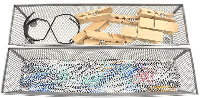 HAHIYO Stackable Mesh Tray Cup 12 x 3 x 2 inches Sturdy Container for Desk Drawer Organizer Collection for Home Office School kitchen Soft Foam Feet No Sharp Edges 2 Pack Silver-DeskLoop Office