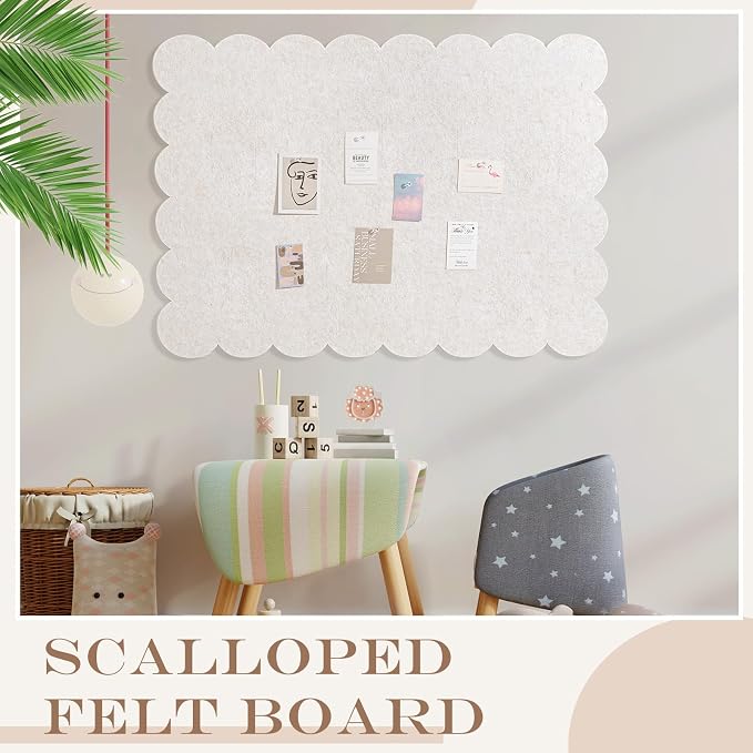 Mooliwe Scalloped Felt Bulletin Board 48 x 36 Inches Foldable Beige Pin Cork - Image 5