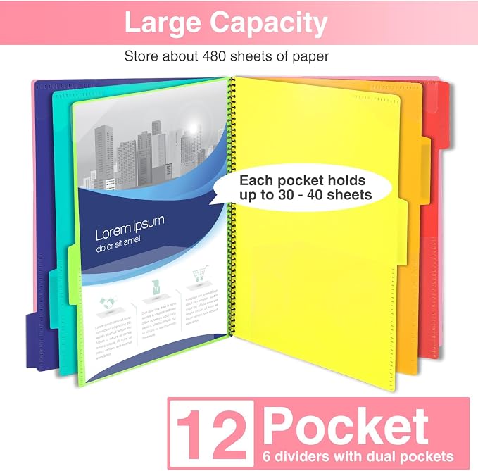 Forvencer 12 Pocket Project Organizer, 1/6-cut Tab Binder Organizer - Image 4