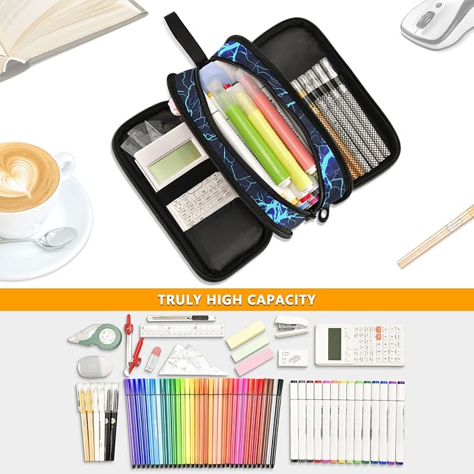 BOENLE Custom Dark Blue Electric Lightning Pencil Case Box Boys Girls - Image 5