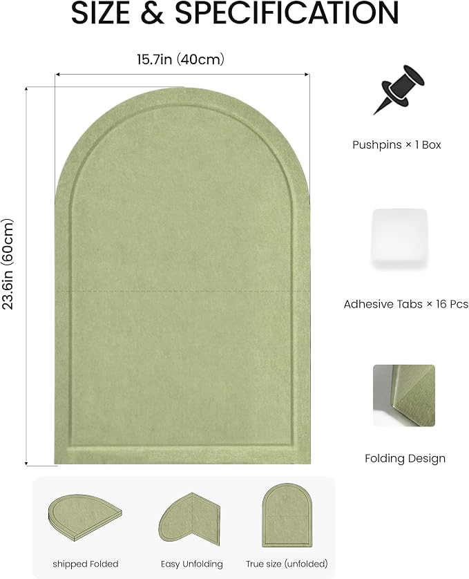 Large Arched Felt Bulletin Board 24"x16", 1/2" Thick Foldable Pin Board - Image 3