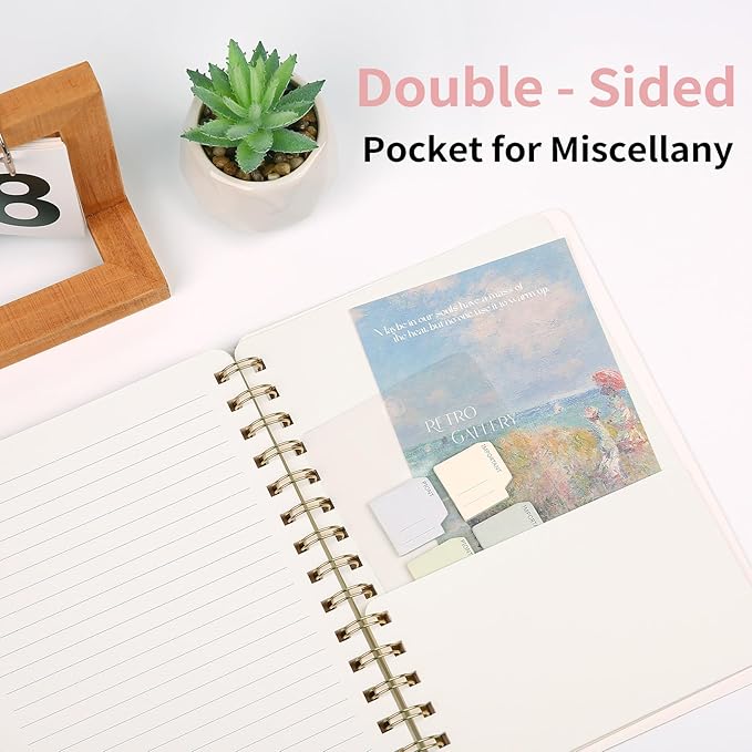 Spiral Notebook-6.10" x 8.19" College Ruled Journal with Inner Pockets and 160 Pages,PU Leather Cover Business Journal, Twin-Wire Binding Notebook Perfect for Office & Home School Supplies-DeskLoop Office