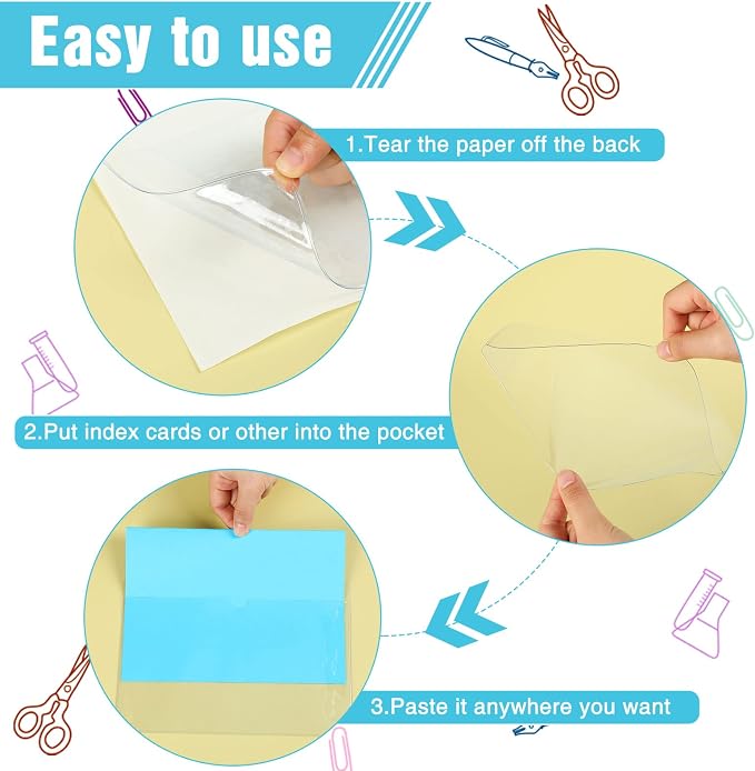 30 Pack Self-Adhesive Index Card Pockets - Image 5
