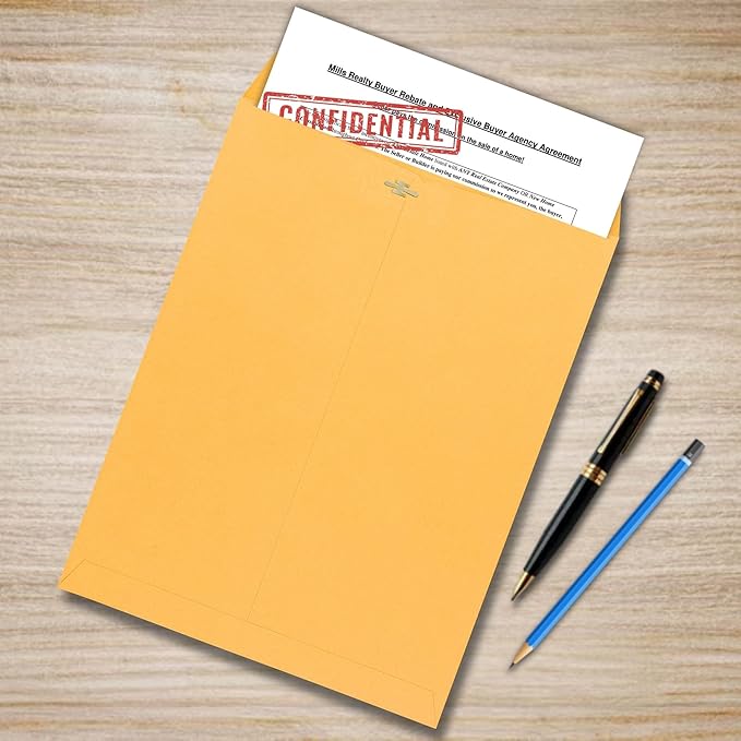 EnDoc 9 1/2 x 12 1/2 Clasp Envelopes - 100 Pack - Brown Kraft Catalog Envelopes Gummed Seal Closure – 28lb Heavyweight Paper 9.5x12.5 inch Envelopes for Home, Office, Business, Legal or School.