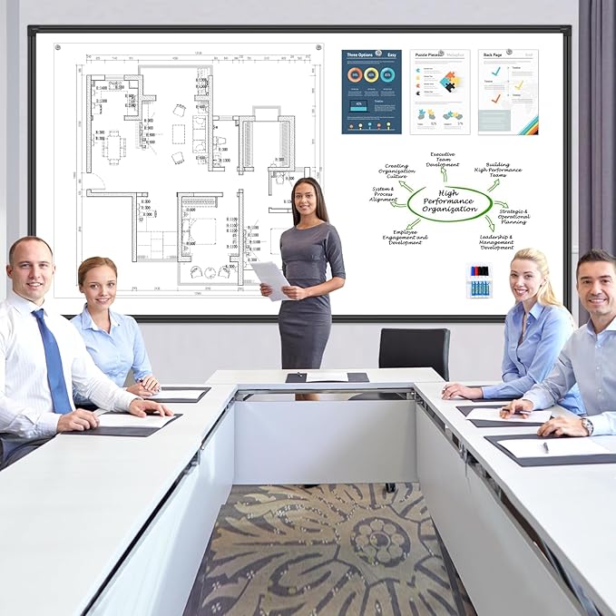 H-Qprobd 96"x48" White Board for Wall Commercial-Grade Large Magnetic Dry Erase Board with with All Kits, 4'x8' Presentation Whiteboard for Office, Gov't, Classroom & Conference Rooms, Home-DeskLoop Office
