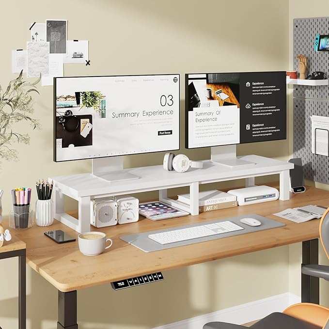 45" Large TV Riser for 32-60 inch TV, TV Riser Stand Shelf with Steel Legs, Tabletop TV Stand Riser for Home Office,White-DeskLoop Office