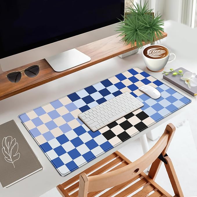 Checkered Desk Mat Blue Large Mouse Pad - Image 2