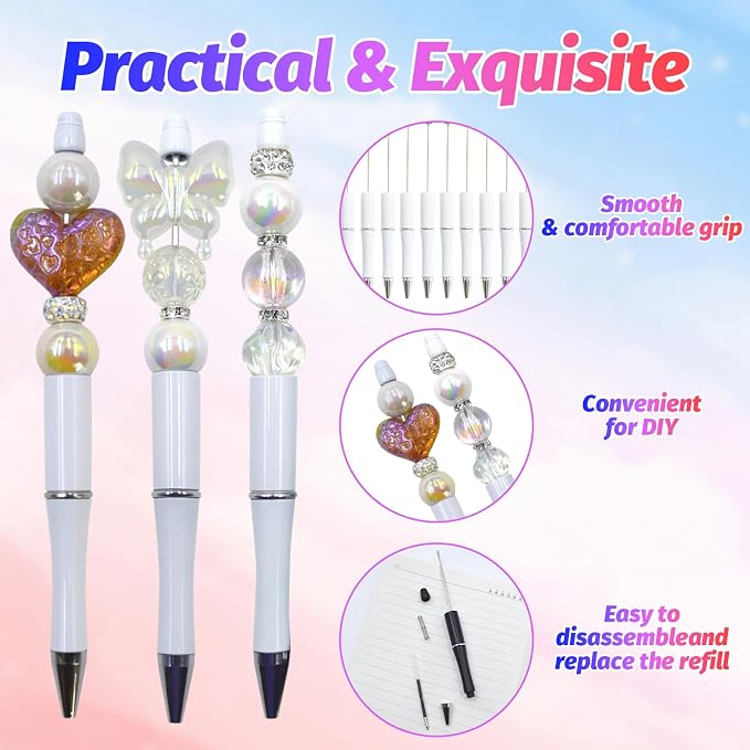 150 Pieces DIY Beadable Pen Kit – 50 Plastic Ballpoint Pens - Image 3