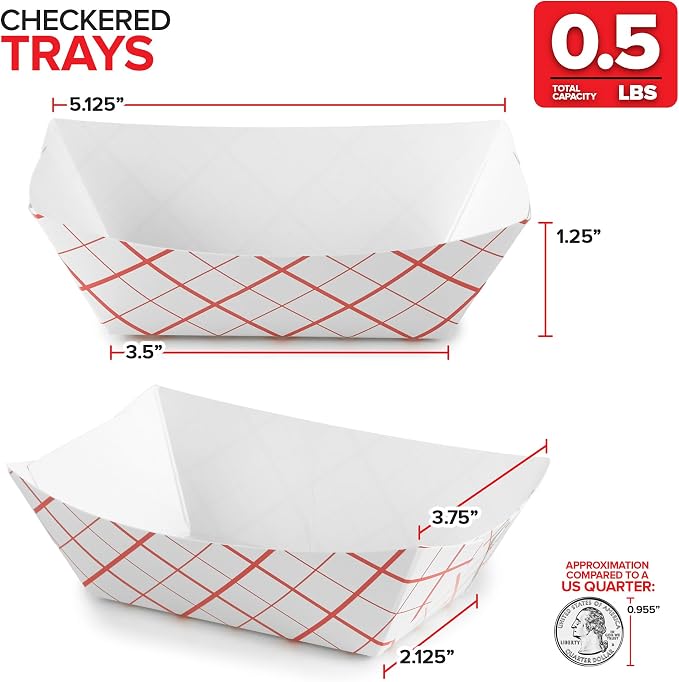 Extra Small Paper Food Boats – 0.5 lb Disposable Red & White Checkered Paper - Image 3