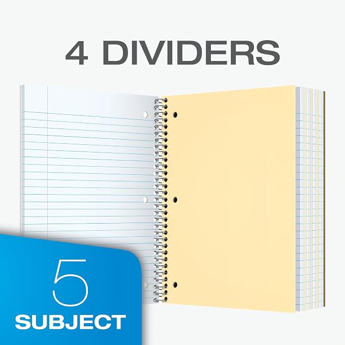 Oxford Spiral Notebooks, 3 Pack, 5 Subject, College Ruled Notebooks - Image 2