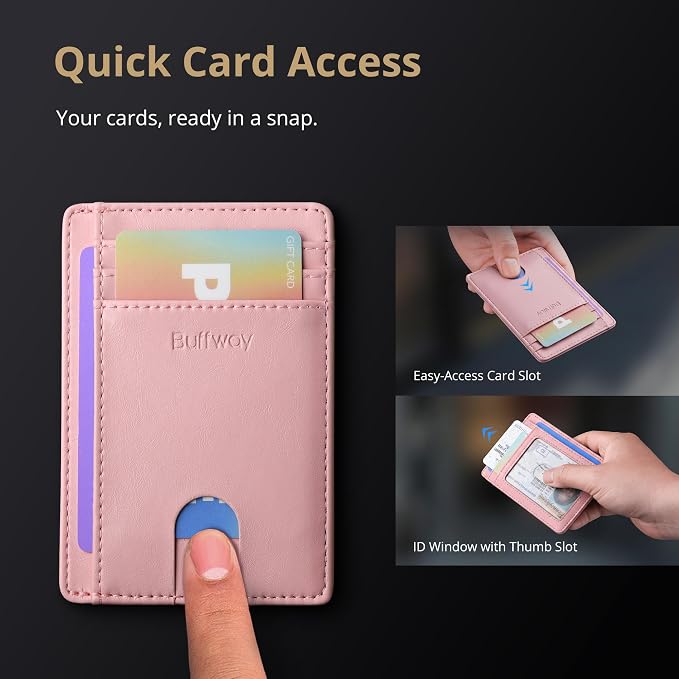 Buffway Slim Minimalist Front Pocket RFID Blocking Leather Wallets - Image 3