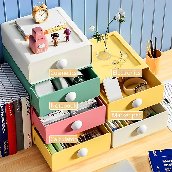 RETON 4 PCS Desktop Storage Drawers, Stackable Desk Organizer - Image 7