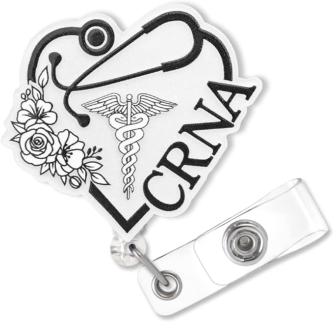 Elegant CRNA Badge Reel Retractable, Cute Certified Registered Nurse by Bydevia
