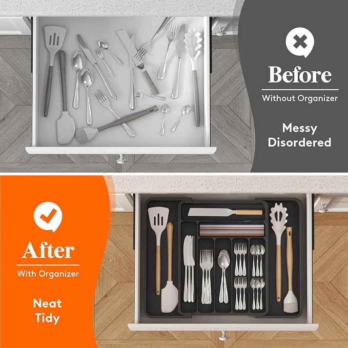 Lifewit Utensil Organizer for Kitchen Drawer, Expandable Cooking Silverware Tray - Image 8