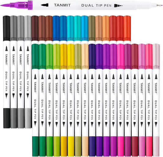 36 Dual-Tip Brush Pens for Adult Coloring Books – Tanmit Art Markers by Createsomethingwonderfultoday