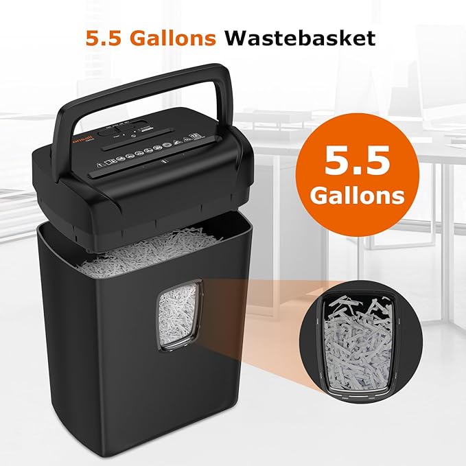 Bonsaii 12-Sheet Paper Shredder for Home Office Use, 10-Minute Cross Cut Shredder with 5.5 Gallons Bin, P-4 High Security Heavy Duty Office Shredder Shred CD/Credit Card-DeskLoop Office