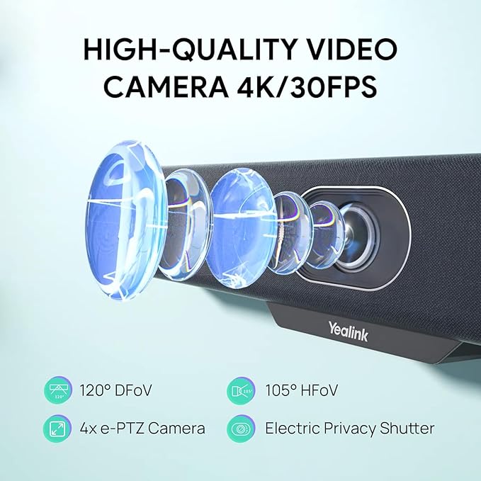 Yealink MeetingBar A10 Conference Room Webcam 4K 120° Wide Angle Camera with Android OS, Video Conferencing System with Microphone and Speaker, AI Speaker Tracking, Auto Framing, Teams Zoom Certified-DeskLoop Office