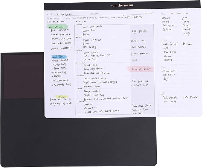 Weekly Meal Planner with Recipes and Grocery List Magnetic Notepad by ZeroneCentre