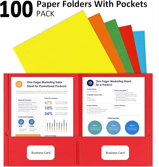 HABGP Two Pocket Folders, 100 Pack 2 Pocket Folders Fit Letter Size Paper - Image 5