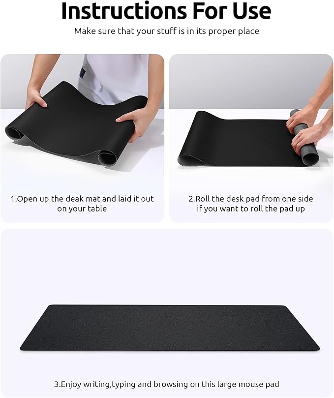 YSAGi Leather Desk Protector, Office Mat, Large Mouse Mat, Non-Slip PU Leather Blotter, Laptop Desk Mat, Waterproof Writing Pad for Office and Home (Black, 31.5" x 15.8")-DeskLoop Office