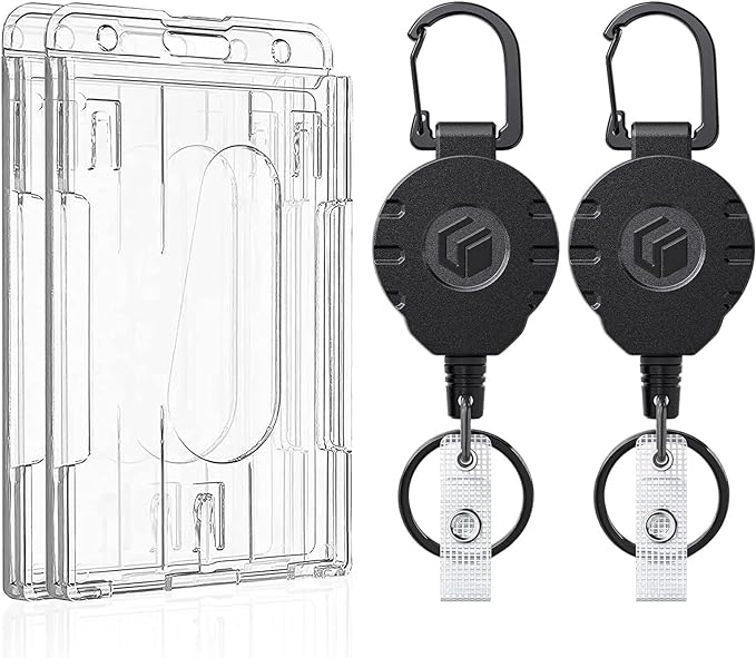 Uniclife 2 Pack 2-Card Thumb-Slot Badge Holder Vertical Clear Plastic Case by UnicLife