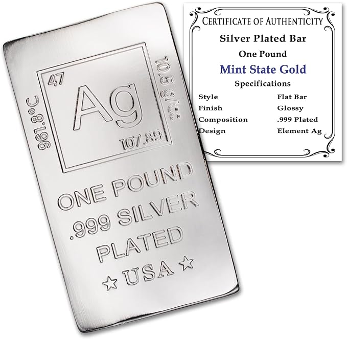 1 lb Silver Plated Bar .999 Pure Paperweight | Element Design by MintStateGold