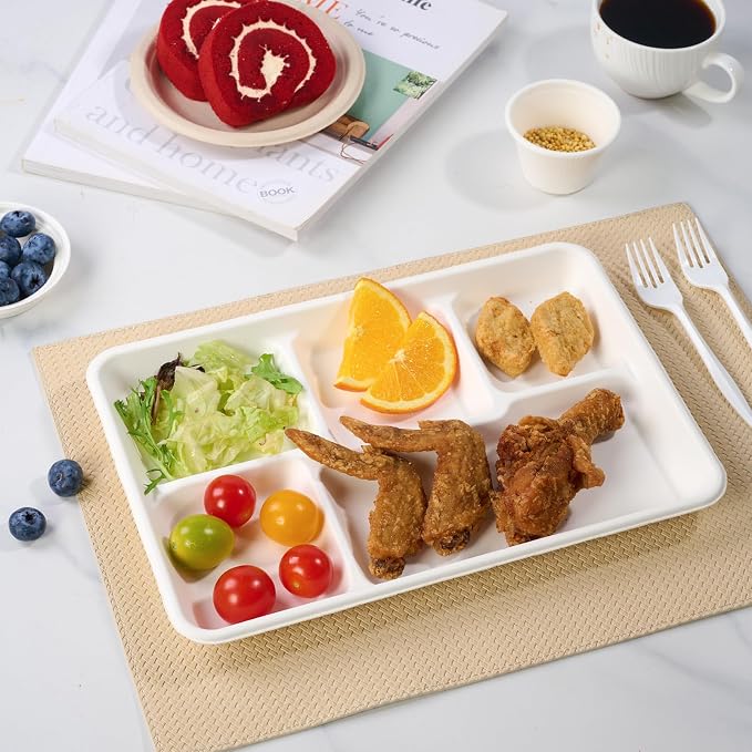 Turbo Bee Disposable 5 Compartment Plates, Heavy Duty Serving Plates - Image 2