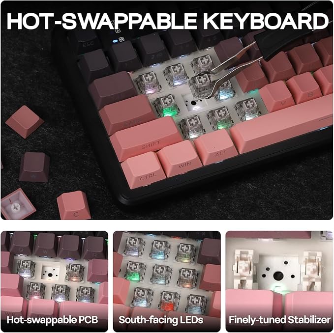 EPOMAKER X Aula F108 PRO Wireless Gaming Keyboard with Screen, 8000mAh Battery, 104 Hot-Swappable and Programmable Keys and Knob, RGB Backlight, for Mac/PC/Android (Pink Gradient)-DeskLoop Office