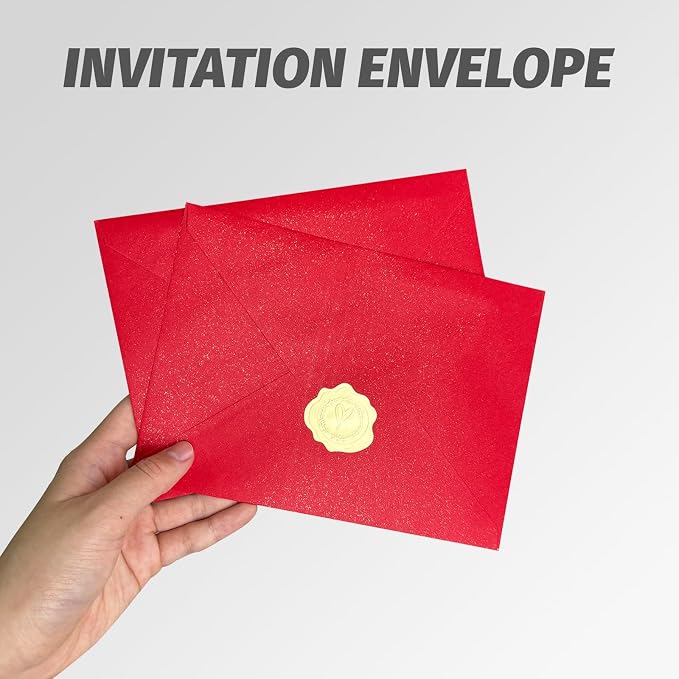 YINUOYOUJIA 50 PCS Pearl Red Envelopes A7, 5 x 7 Red Shimmer Envelopes - Image 7