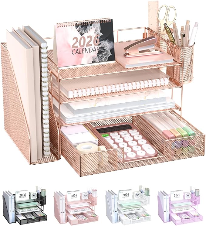 WALI Desk File Organizer, 4 Tier Desktop Paper Letter Tray Organizer by WALI