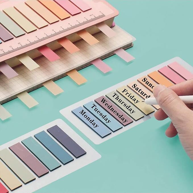 ELII 1200pcs Sticky Tabs Page Markers,Morandi Sticky Note Tabs Colored Writable and Repositionable Book Flags Tabs Strip Index Tabs,Page Tabs-DeskLoop Office