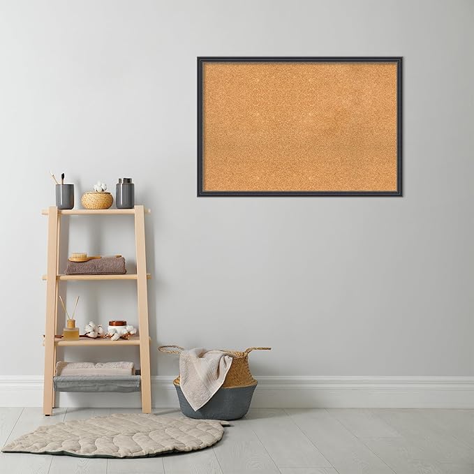 Amanti Art Natural Cork Board for Wall, 26x38 Vision Board with Black Wood Frame, Large Corkboard Office Decor for Home Organization, Traditional Corkboard Pinboard to display items for home-DeskLoop Office