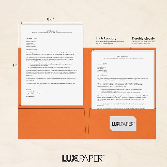 LUXPaper 9 x 12 Presentation Folders in 100 lb. Mandarin - Image 4