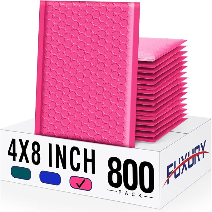 Fuxury Bubble Mailers 4x8" 800 Pack Pink Bubble Mailers Usable Size 4x7” Small by Fuxury