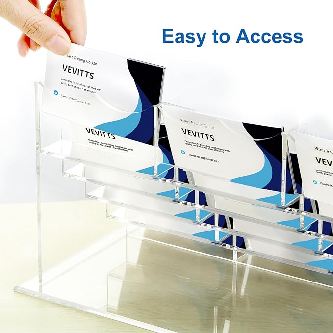 Acrylic Business Card Holder for Desk Multiple Business Card Holders Business Card Organizer Business Card Display Rack Clear Plastic Business Card Stand for Home Office (15 Slots)-DeskLoop Office