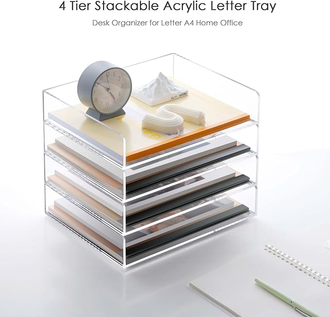 SANRUI Stackable 4-Tier Acrylic Desk Organizer, Space-Saving Document File - Image 2