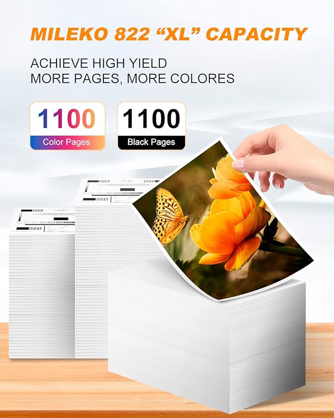 822XL Ink Cartridges Remanufactured Replacement for Epson 822XL Ink Cartridges for Epson 822 822 XL T822 for Epson WF-3820 Printer Workforce Pro WF-4820 WF-4830 WF-4833 WF-3823 Printer（5 Pack, 822XL）-DeskLoop Office