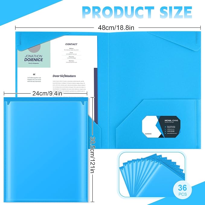 Henoyso 36 Pack Lake Blue Plastic Folders - Image 2