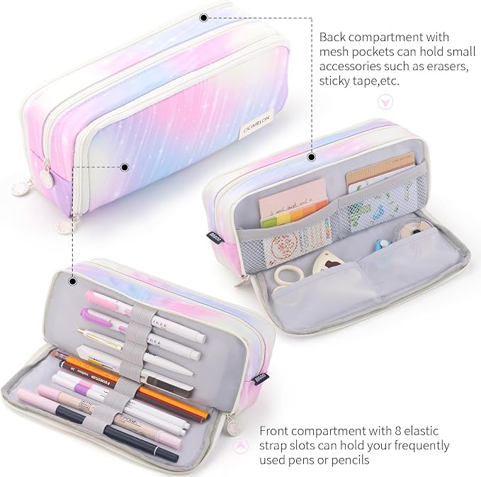 CICIMELON Large Capacity Pencil Case 3 Compartment Pouch Pen Bag - Image 3