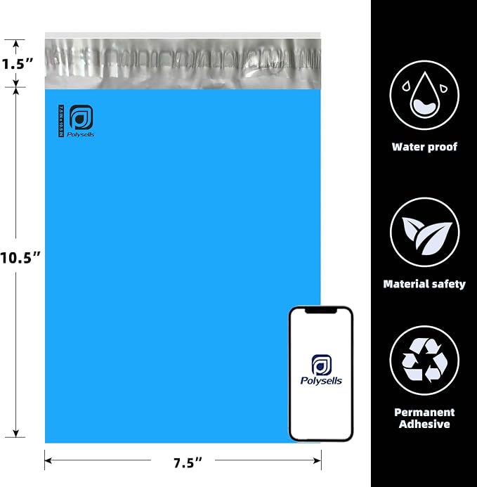 POLYSELLS 200 pcs 7.5x10.5 Inches Blue Poly Mailers Shipping Envelopes - Image 2